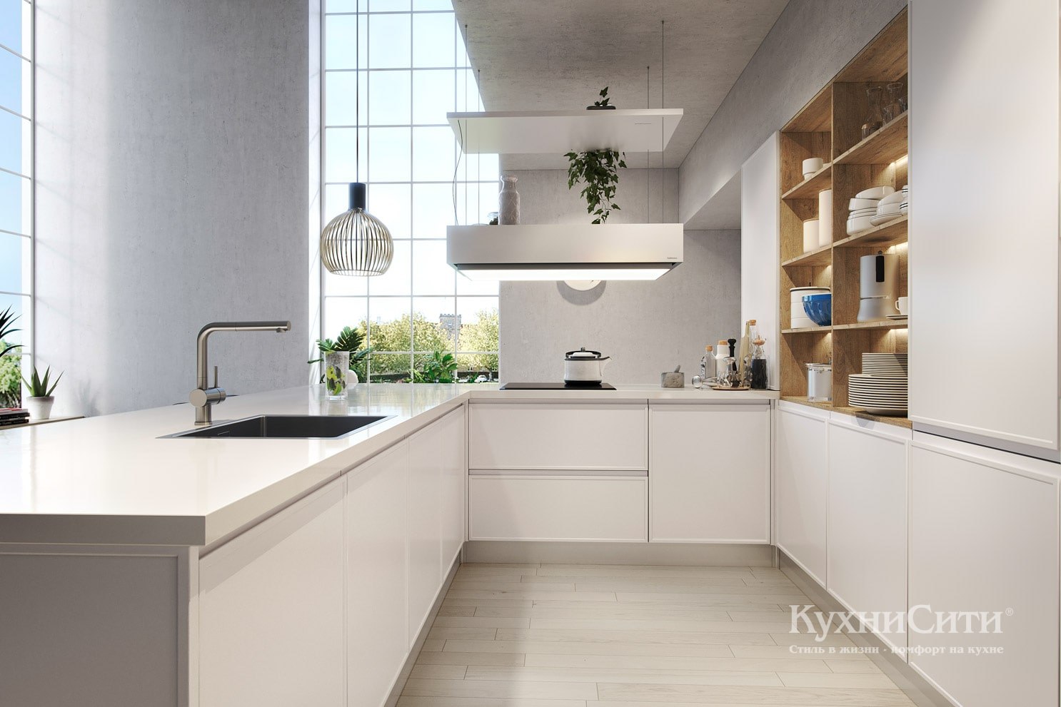 Кухня белая в стиле минимализм