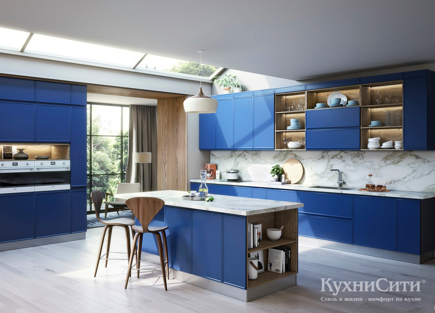 Кухня ярко синего цвета