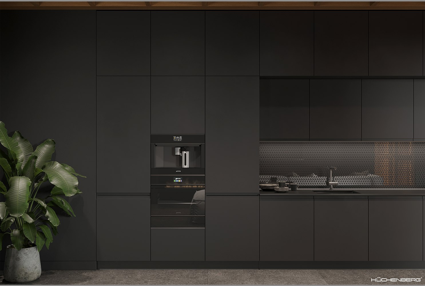 Кухня черная матовая, Кухня темная в стиле минимализм